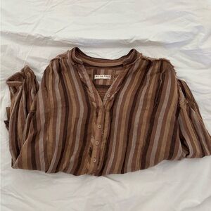 We The Free Brown & Tan Striped Button-Down Shirt